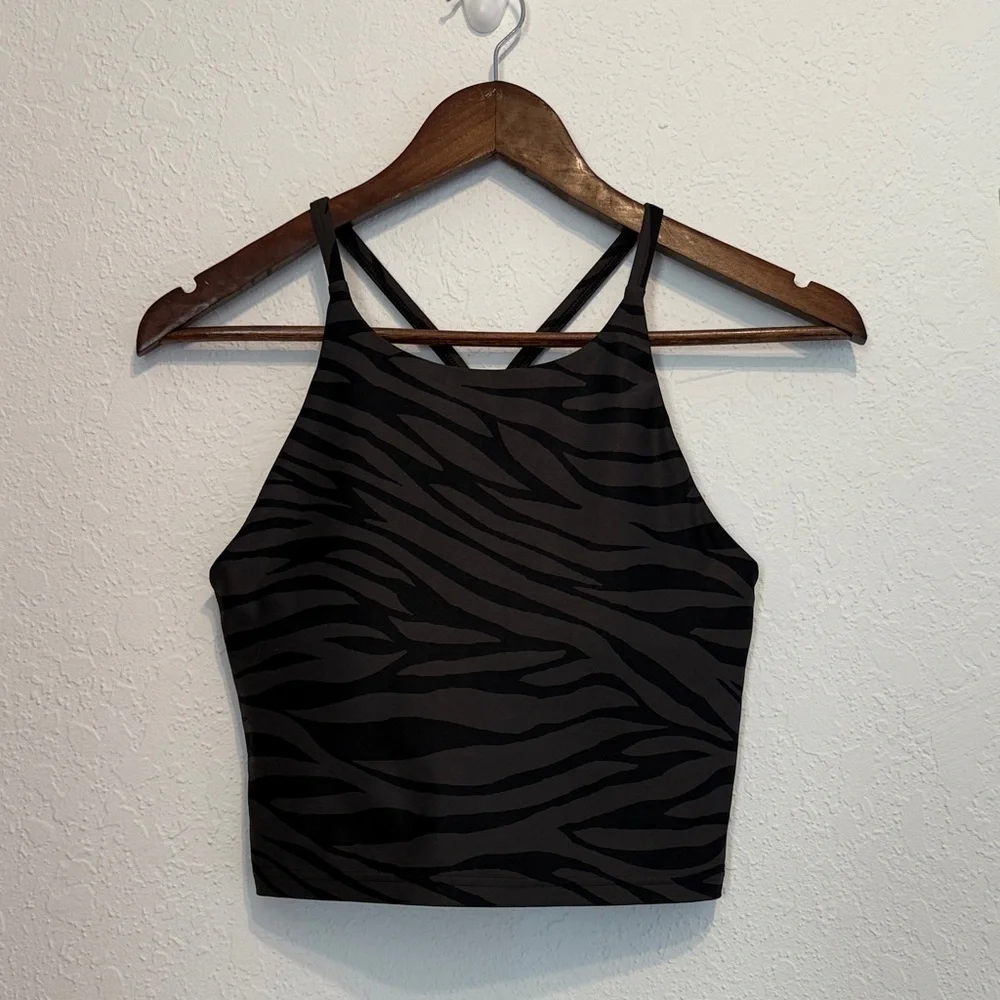 Old Navy Active Powersoft Zebra Print Sports Bra Crop Top Black Gray Size Small